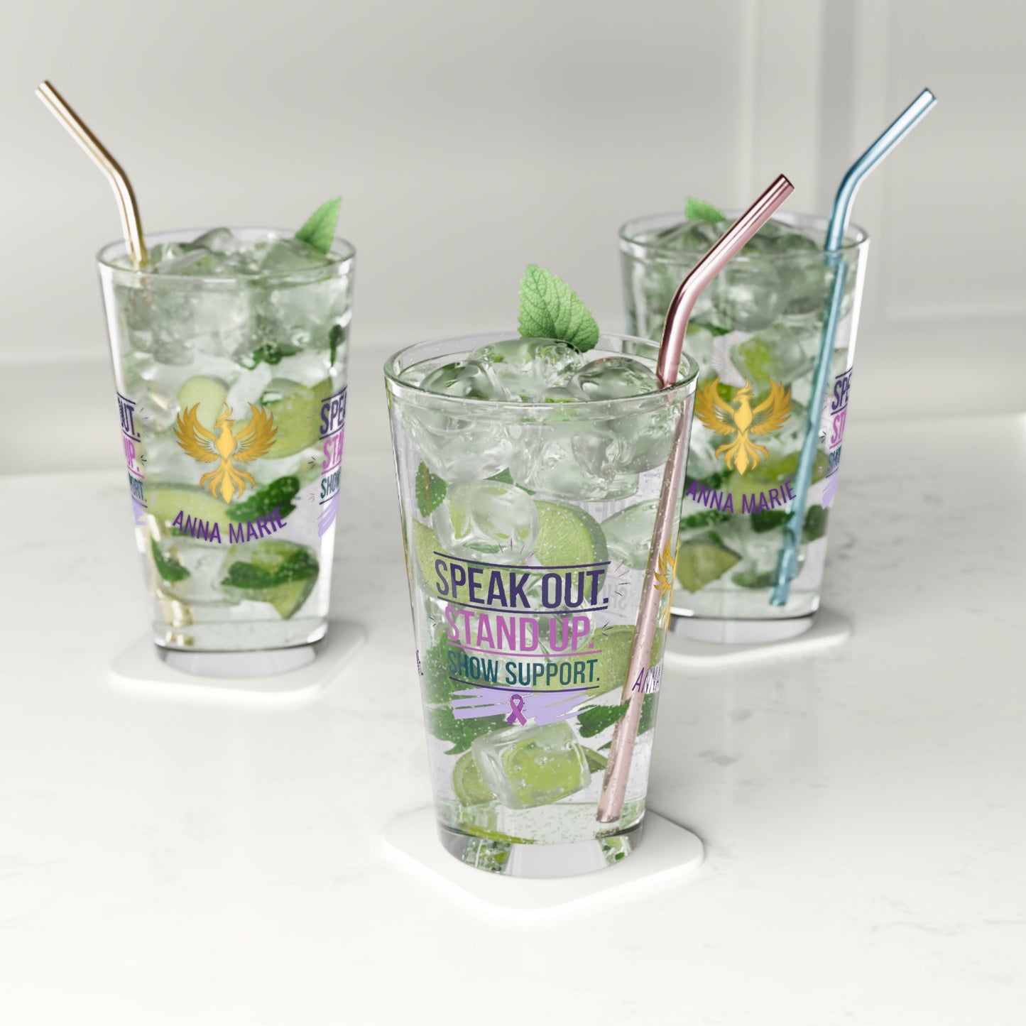 Rise & Reclaim Pint Glass – Speak Out. Stand Up. Show Support | Domestic Violence Advocacy - MySisterIsASurvivor