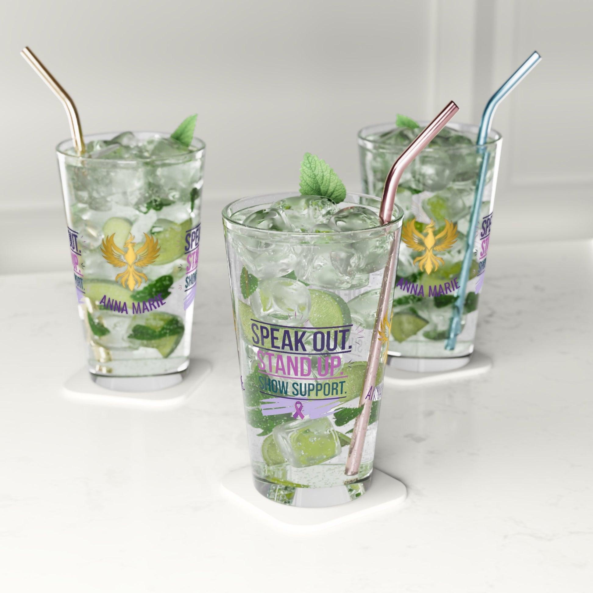 Rise & Reclaim Pint Glass – Speak Out. Stand Up. Show Support | Domestic Violence Advocacy - MySisterIsASurvivor