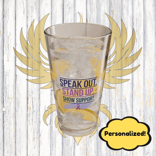 Rise & Reclaim Pint Glass – Speak Out. Stand Up. Show Support | Domestic Violence Advocacy - MySisterIsASurvivor
