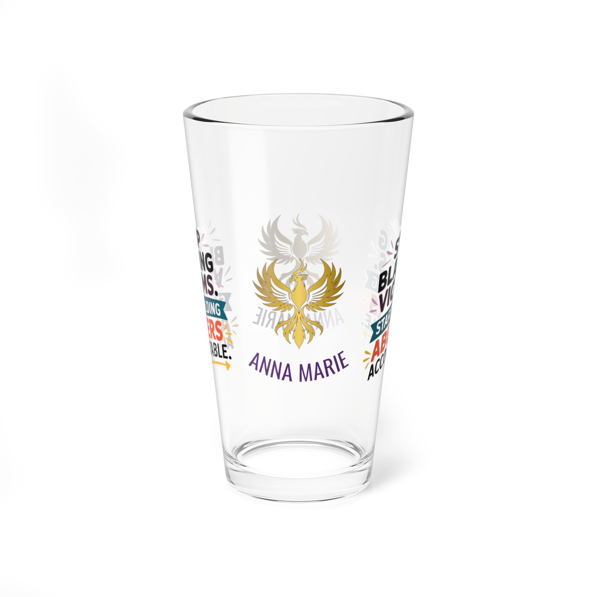 Rise & Reclaim Pint Glass – Stop Blaming Victims. Start Holding Abusers Accountable | DV Awareness - MySisterIsASurvivor