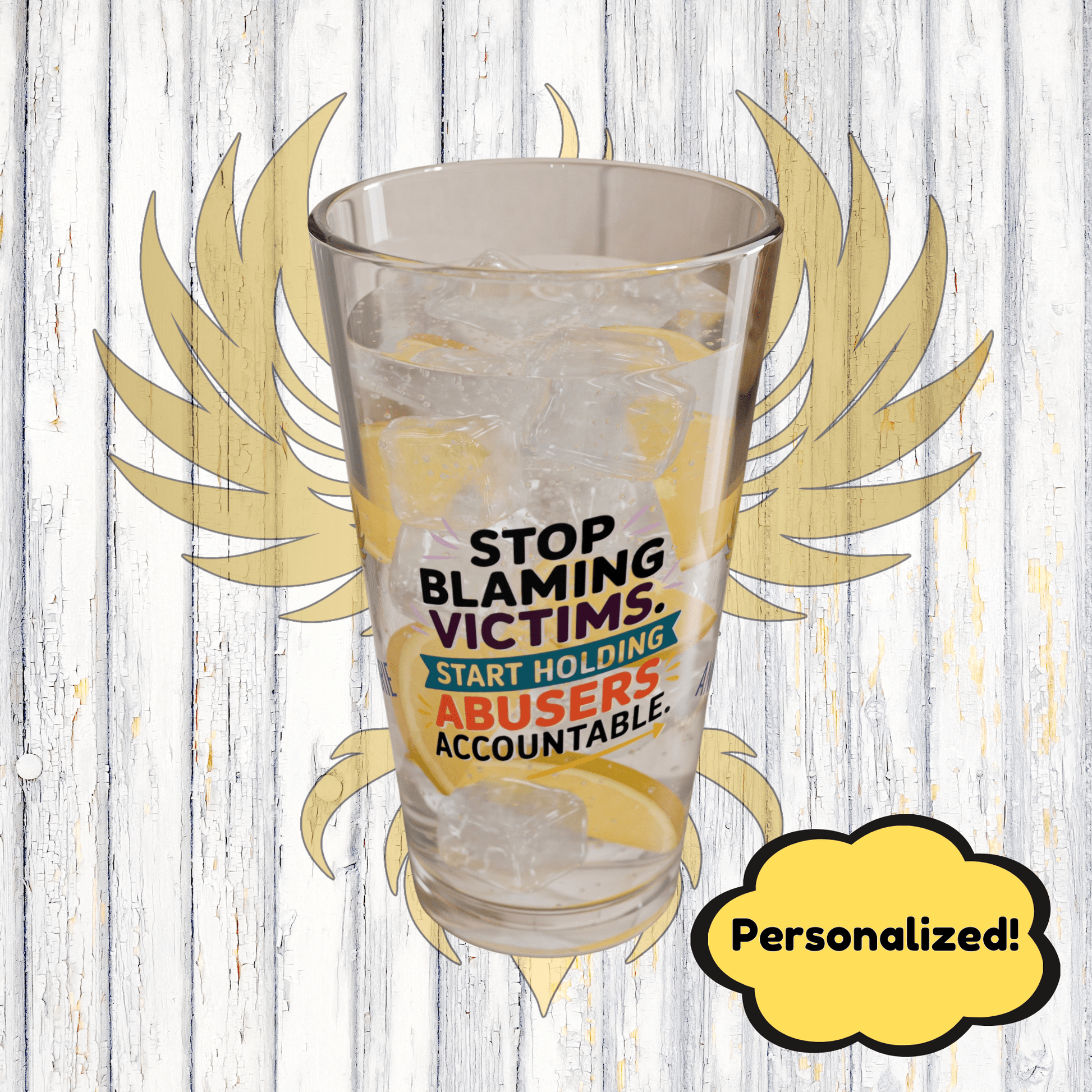 Rise & Reclaim Pint Glass – Stop Blaming Victims. Start Holding Abusers Accountable | DV Awareness - MySisterIsASurvivor