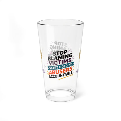 Rise & Reclaim Pint Glass – Stop Blaming Victims. Start Holding Abusers Accountable | DV Awareness - MySisterIsASurvivor