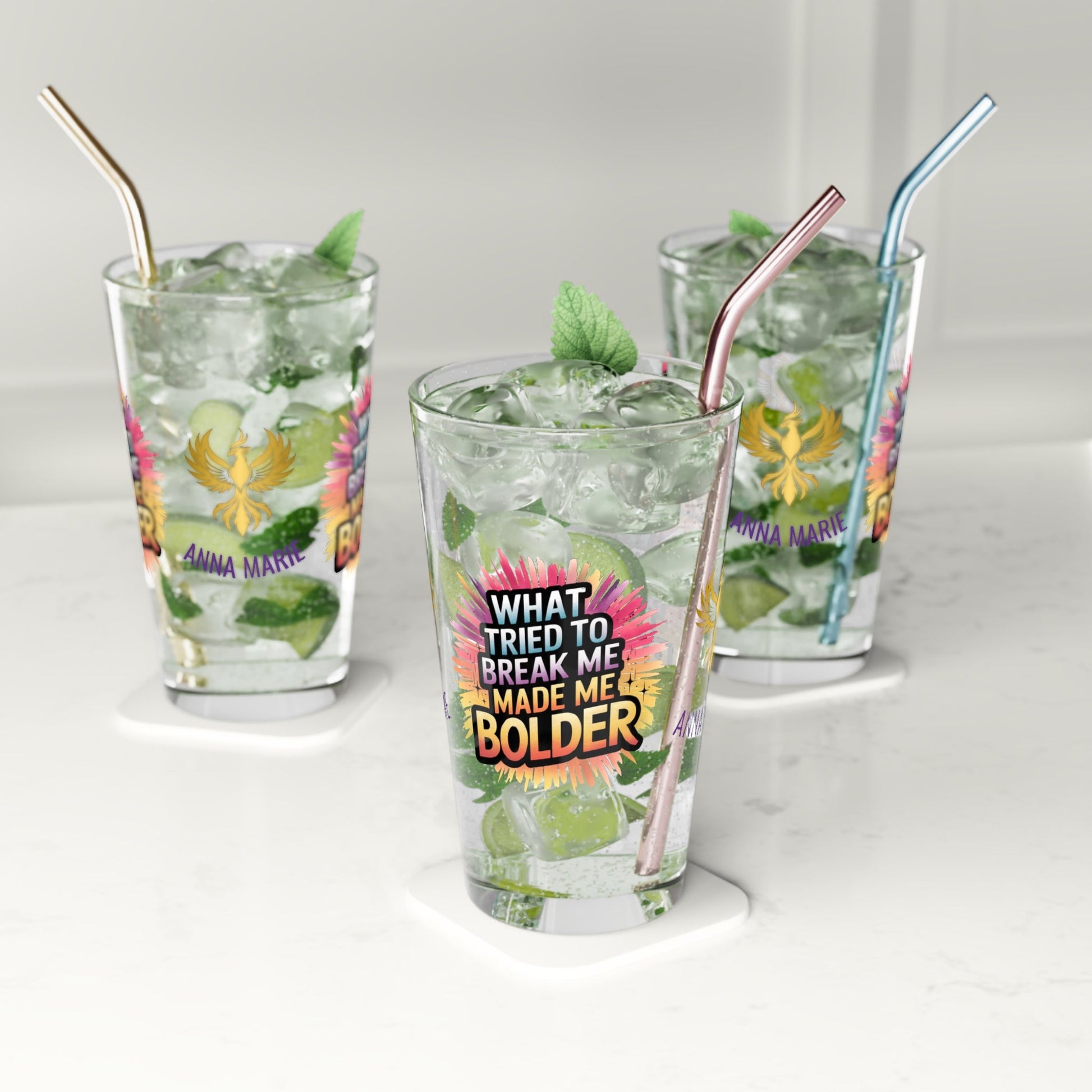 Rise & Reclaim Pint Glass – What Tried to Break Me Made Me Bolder | Survivor Strength Glass - MySisterIsASurvivor