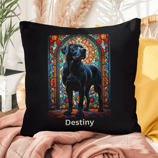 Black Rottweiler Pillow, custom stained glass art, personalized décor for Rottie fans