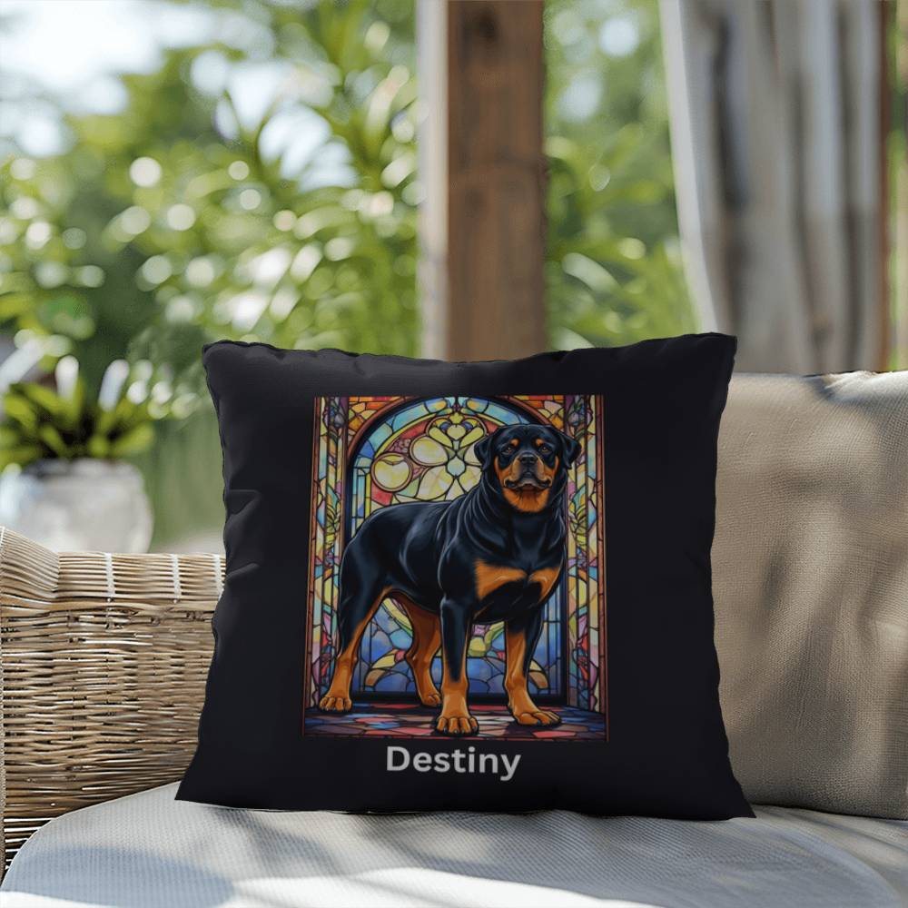 Black & Tan Rottweiler Pillow, personalized stained glass art for dog décor and pet lovers