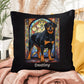 Black & Tan Rottweiler Pillow, personalized stained glass art for dog décor and pet lovers
