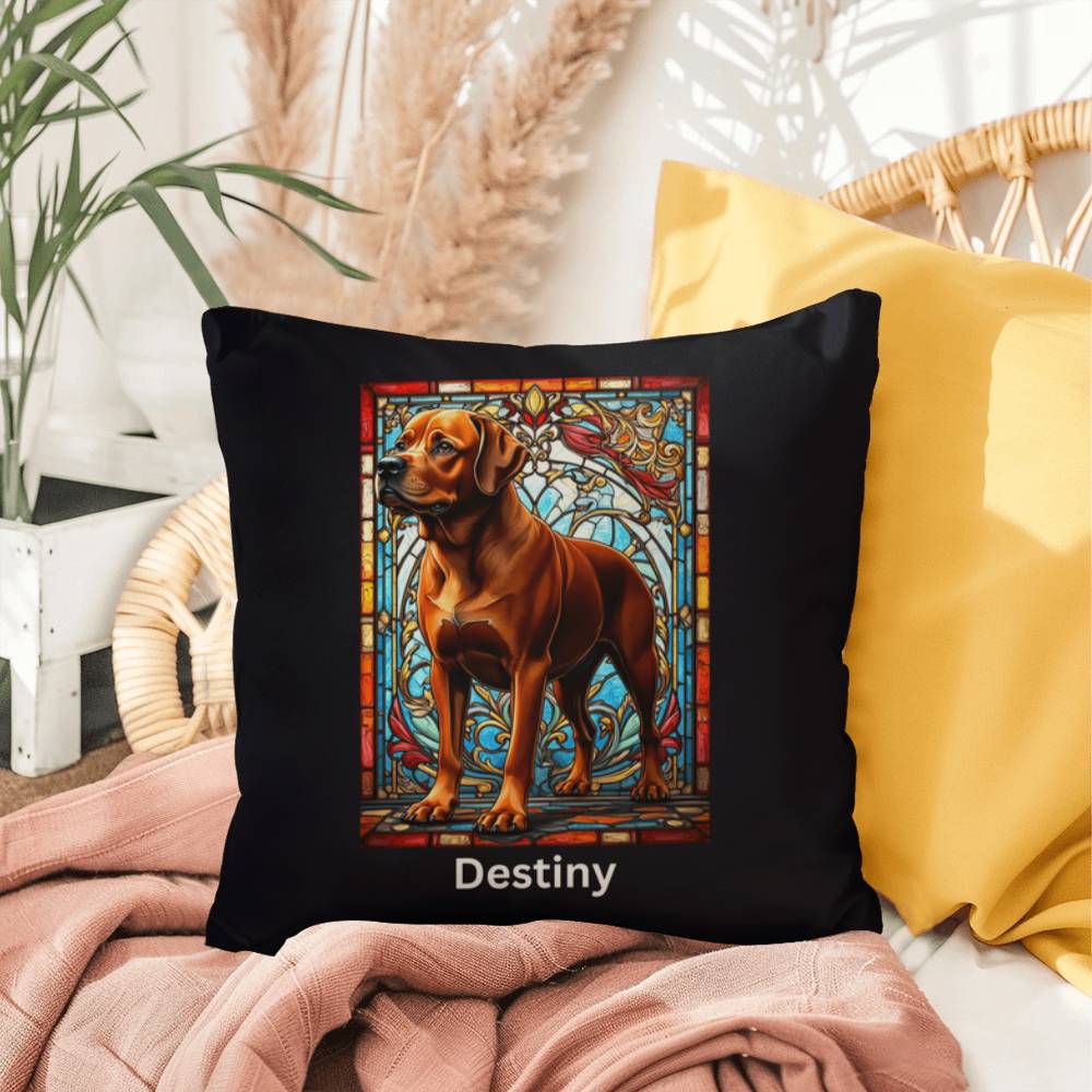 Red Rottweiler Pillow, personalized stained glass art, perfect gift for dog parents