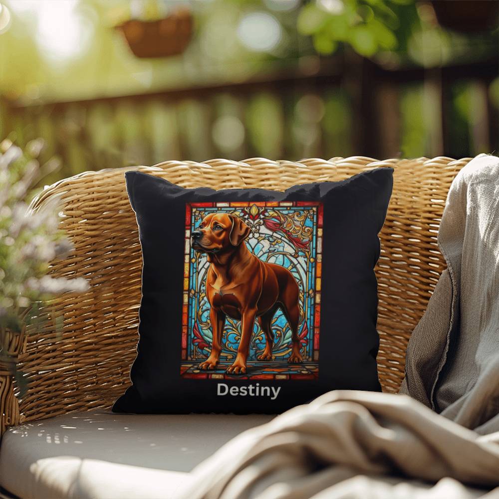 Red Rottweiler Pillow, personalized stained glass art, perfect gift for dog parents
