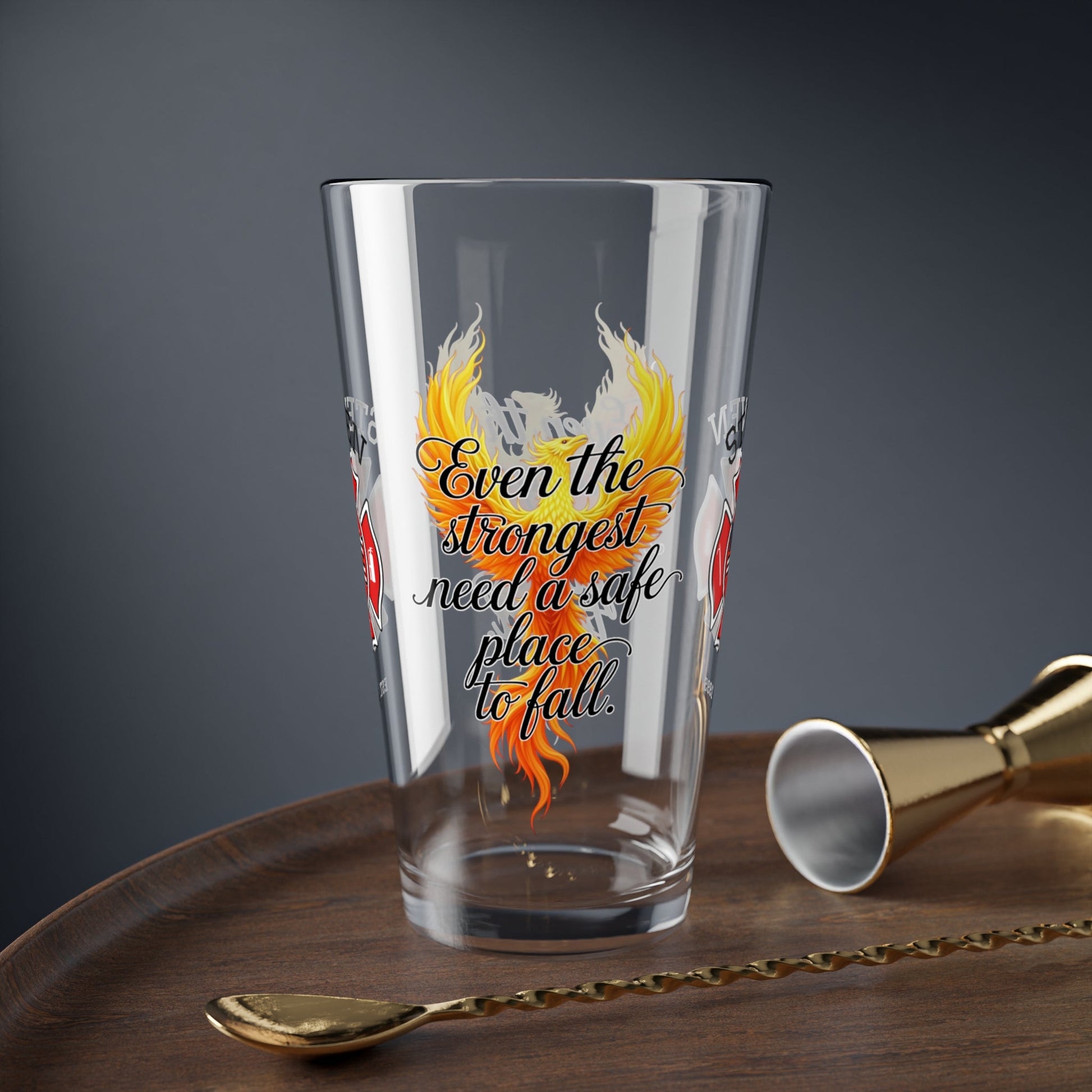 Safe place to fall – firefighter support pint glass for vulnerable moments and wellness. - MySisterIsASurvivor