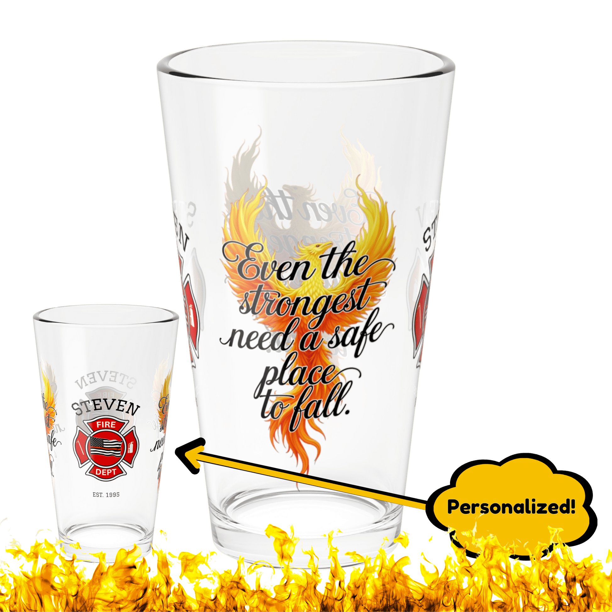 Safe place to fall – firefighter support pint glass for vulnerable moments and wellness. - MySisterIsASurvivor