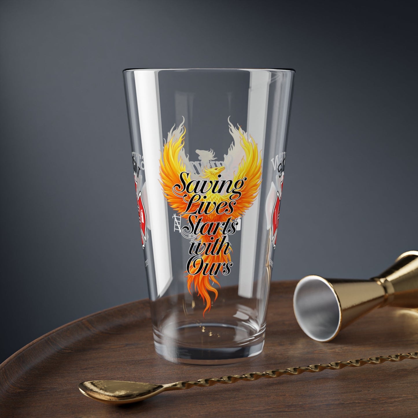 Saving lives starts with ours – firefighter mental health pint glass encouraging self-care and support. - MySisterIsASurvivor