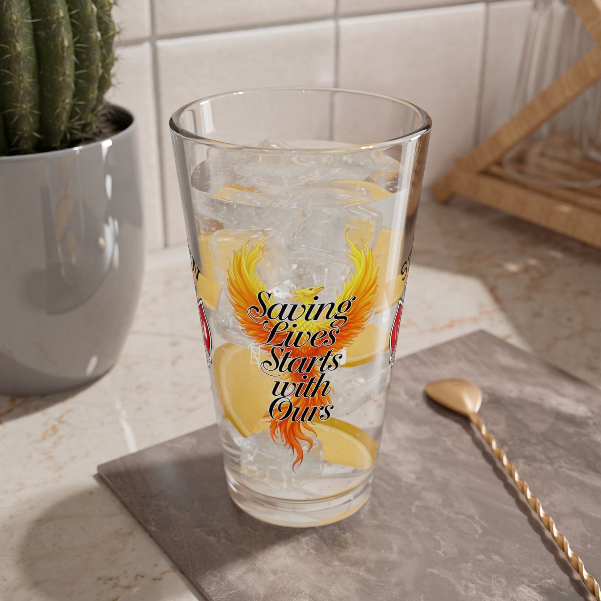 Saving lives starts with ours – firefighter mental health pint glass encouraging self-care and support. - MySisterIsASurvivor