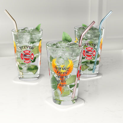 Saving lives starts with ours – firefighter mental health pint glass encouraging self-care and support. - MySisterIsASurvivor