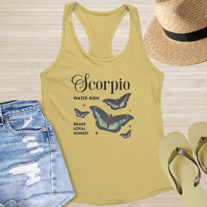 Scorpio Butterfly Racerback Tank - Deep Transformation Tank with Zodiac & Butterfly Art - MySisterIsASurvivor