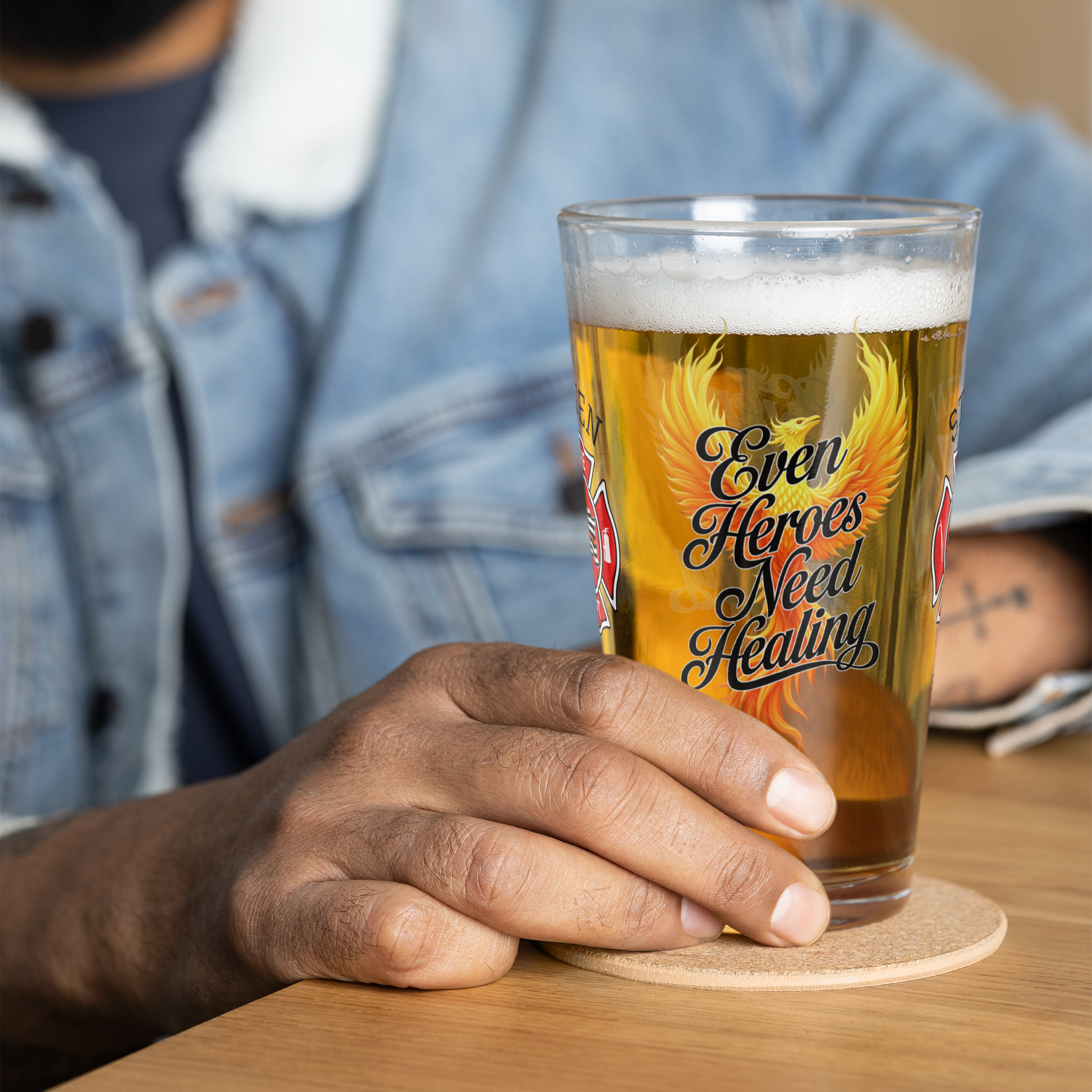 Even Heroes Need Healing firefighter pint glass supporting mental health and recovery for first responders
