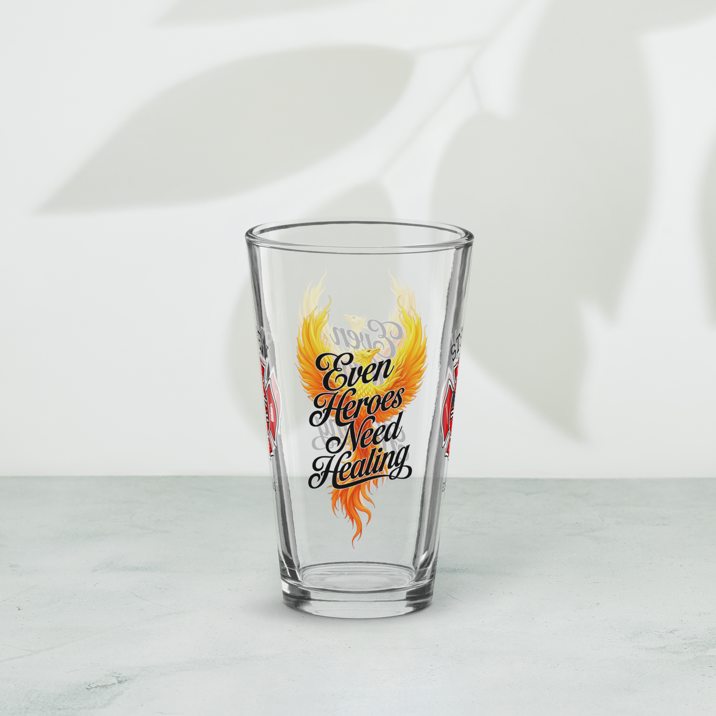 Even Heroes Need Healing firefighter pint glass supporting mental health and recovery for first responders