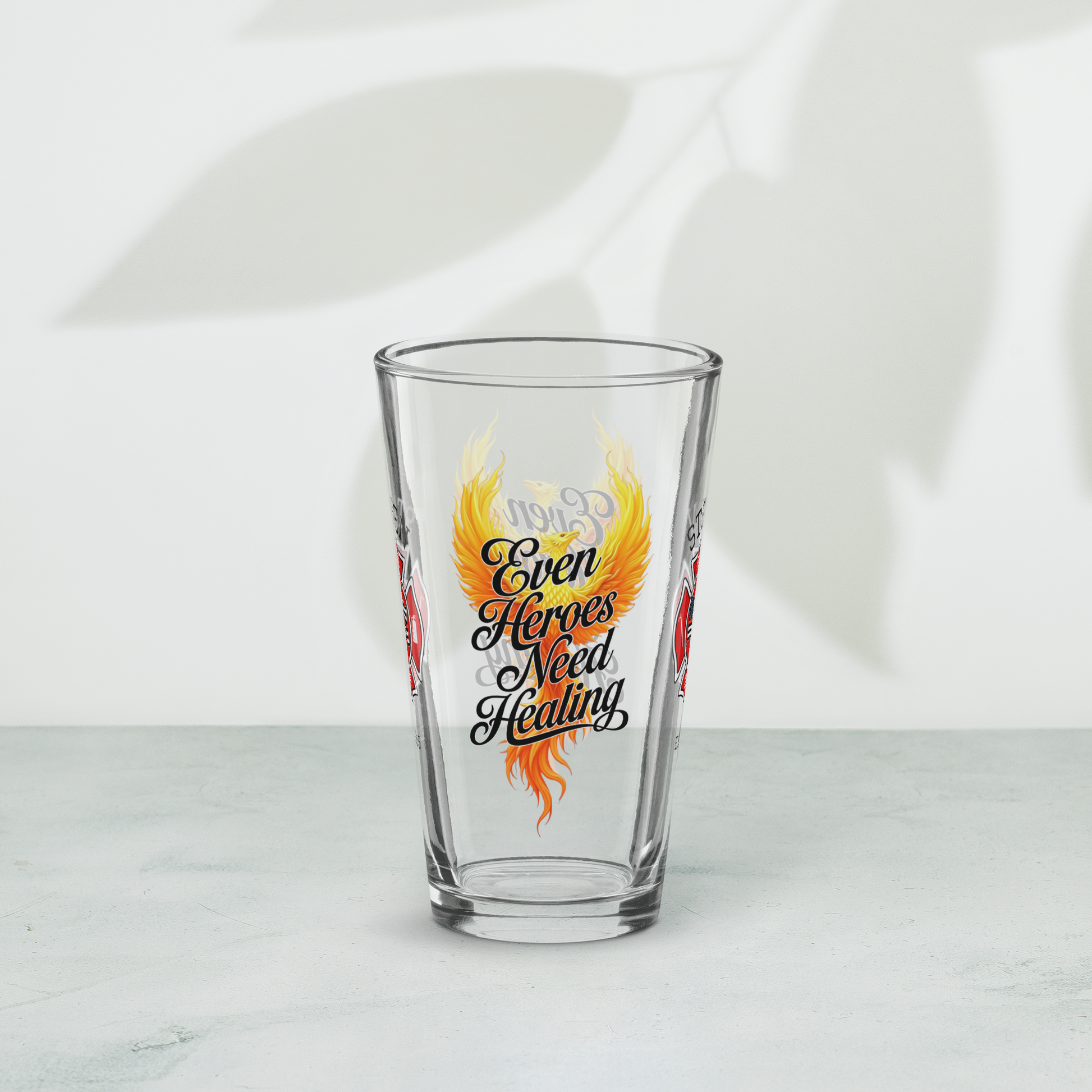 Even Heroes Need Healing firefighter pint glass supporting mental health and recovery for first responders