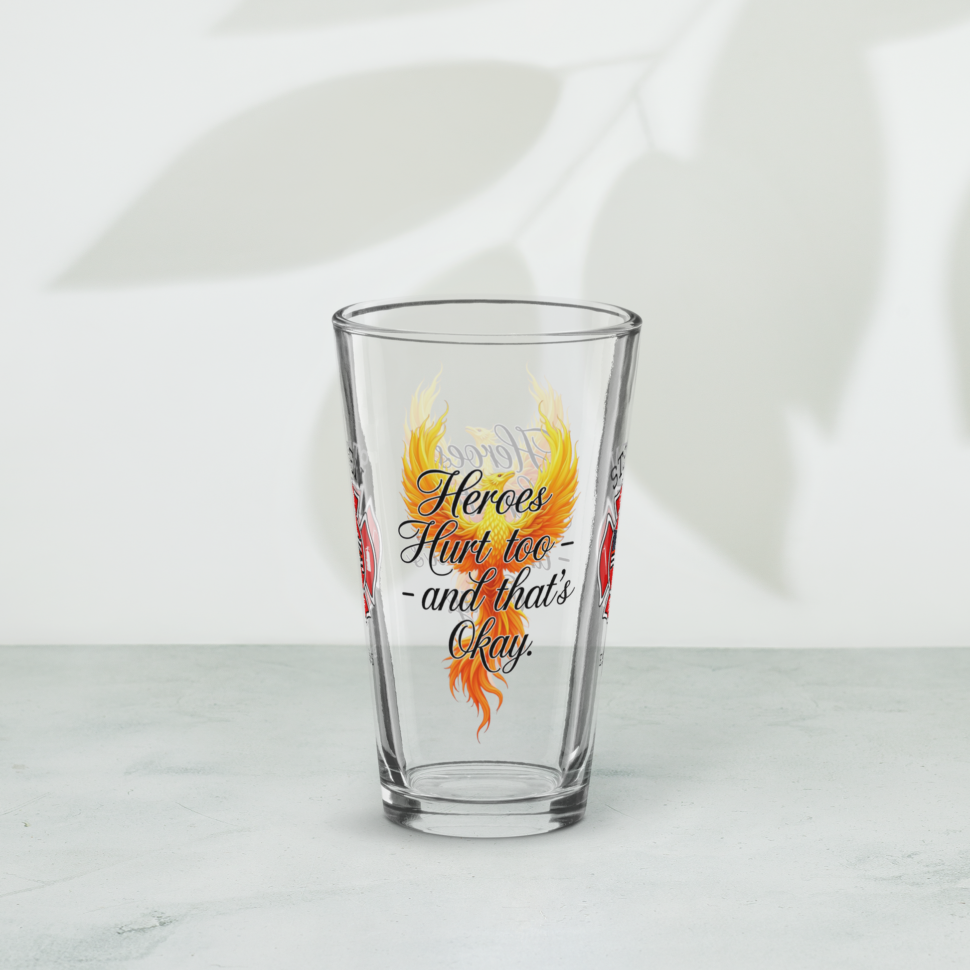 Heroes Hurt Too firefighter pint glass recognizing hidden struggles and emotional healing for firefighters
