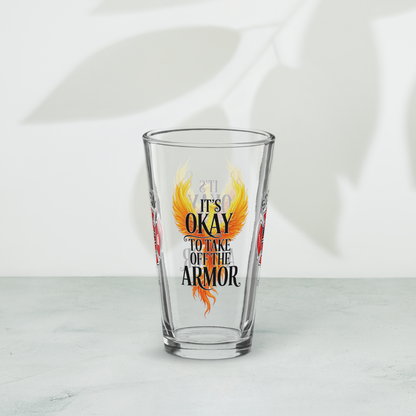 It’s Okay to Take Off the Armor firefighter pint glass promoting vulnerability and emotional healing