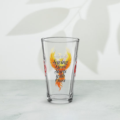 Saving Lives Starts With Ours firefighter pint glass inspiring mental wellness in the fire service