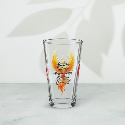 Saving Others Starts With Saving Yourself firefighter pint glass promoting firefighter self-care and healing