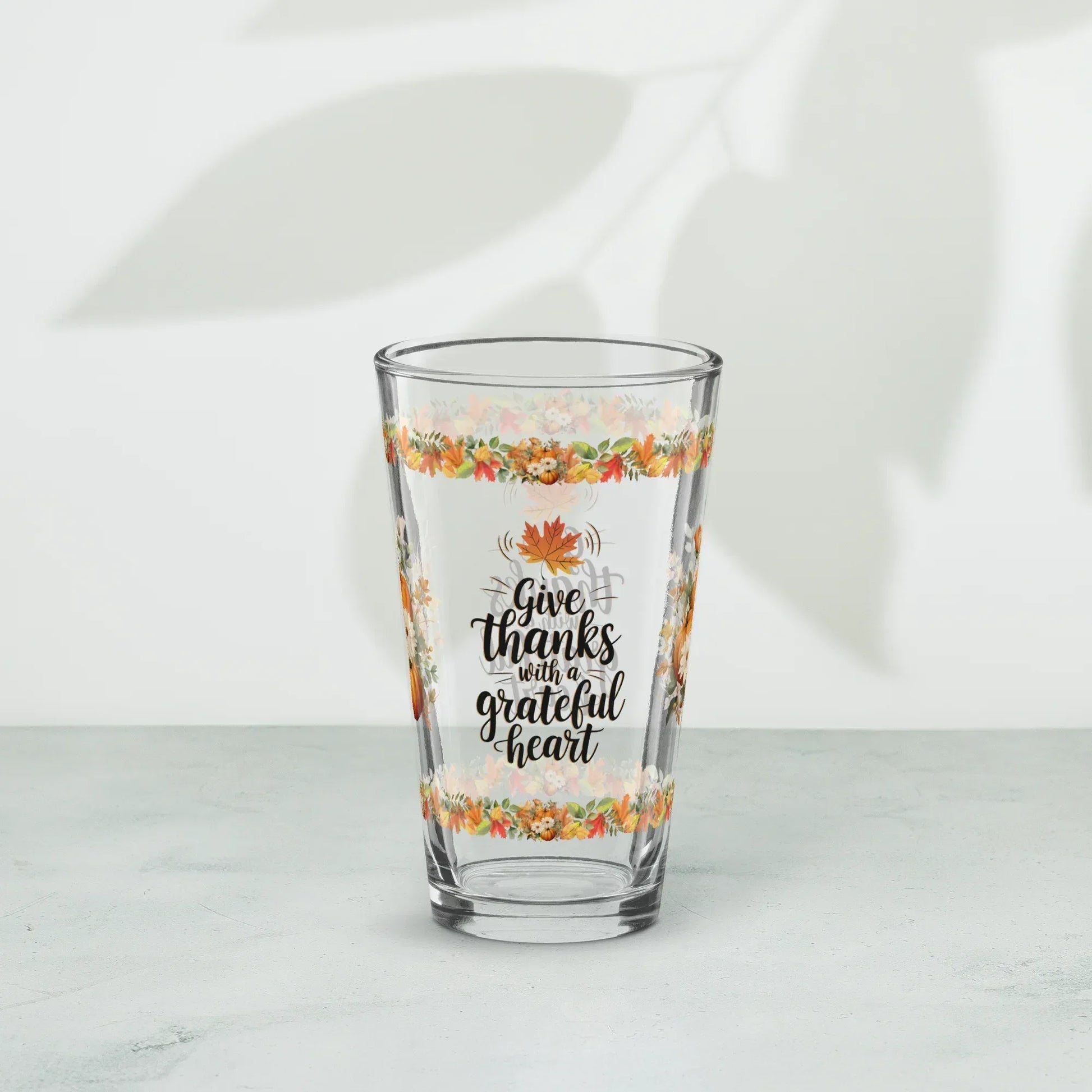 Shop our premium give thanks with a grateful heart thanksgiving pint glass 16oz from MySisterIsASurvivor.