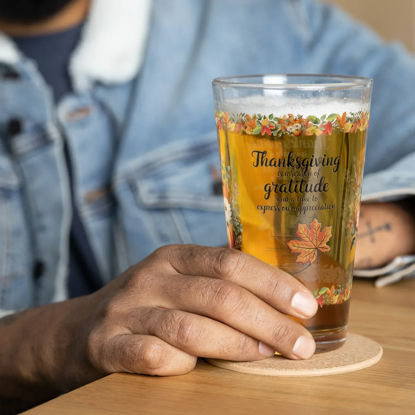 Shop our premium thanksgiving is a season of gratitude thanksgiving pint glass 16oz from MySisterIsASurvivor.