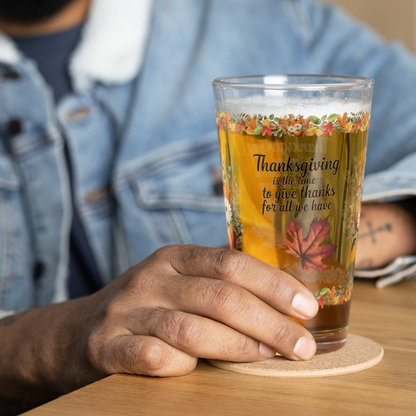 Thanksgiving glass with “Give Thanks For All We Have” positive message