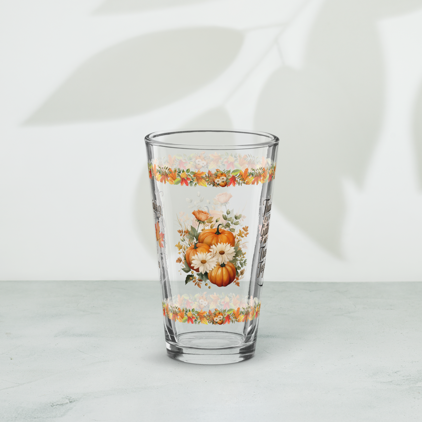 Family Thanksgiving glass with “Gather And Give Thanks Together” message