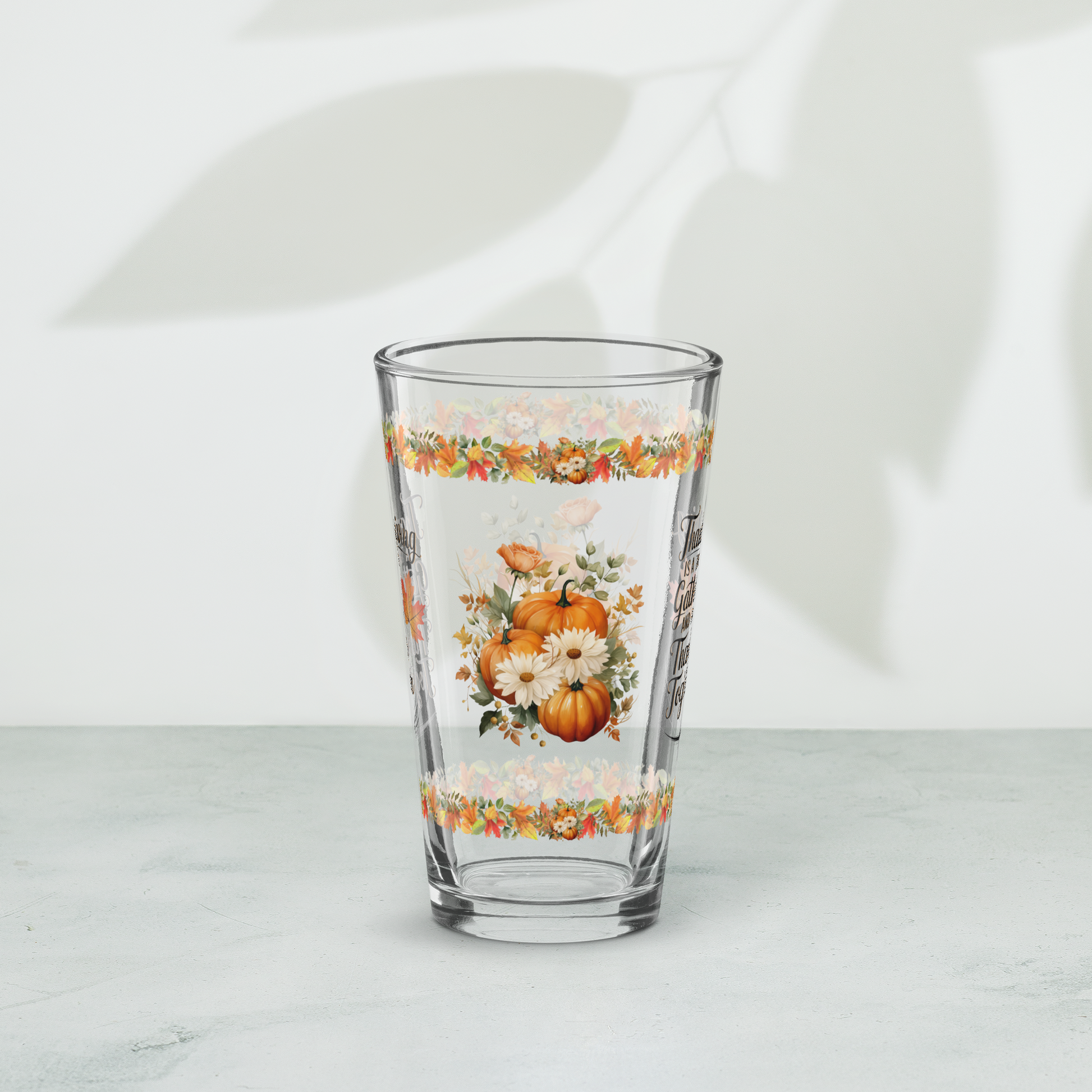 Family Thanksgiving glass with “Gather And Give Thanks Together” message