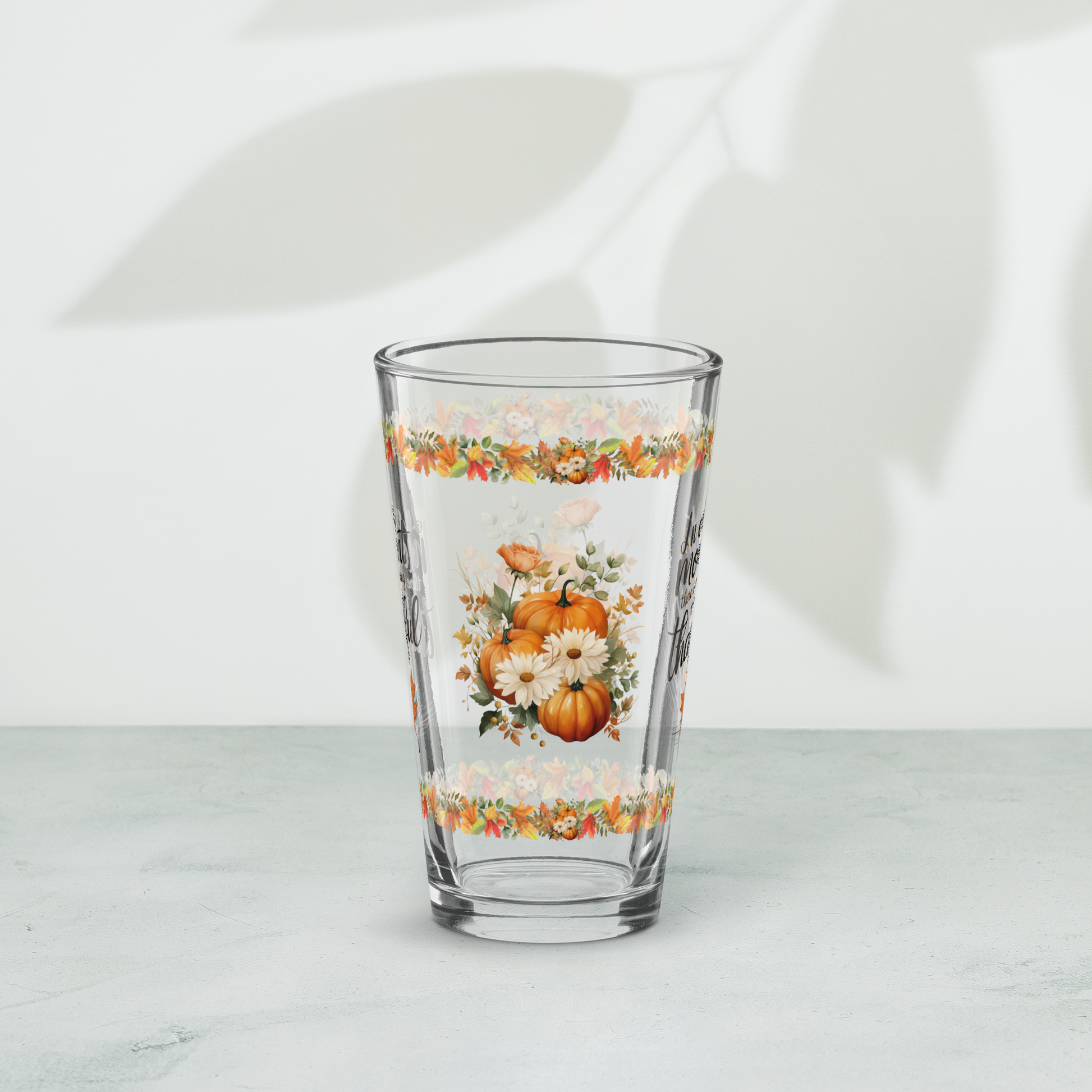 Gratitude-themed pint glass with “There Is Something To Be Thankful For” Thanksgiving design