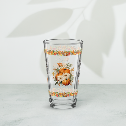 Gratitude-themed pint glass with “There Is Something To Be Thankful For” Thanksgiving design
