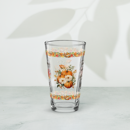 Thanksgiving pint glass with “Reflect And Rejoice” mindful message
