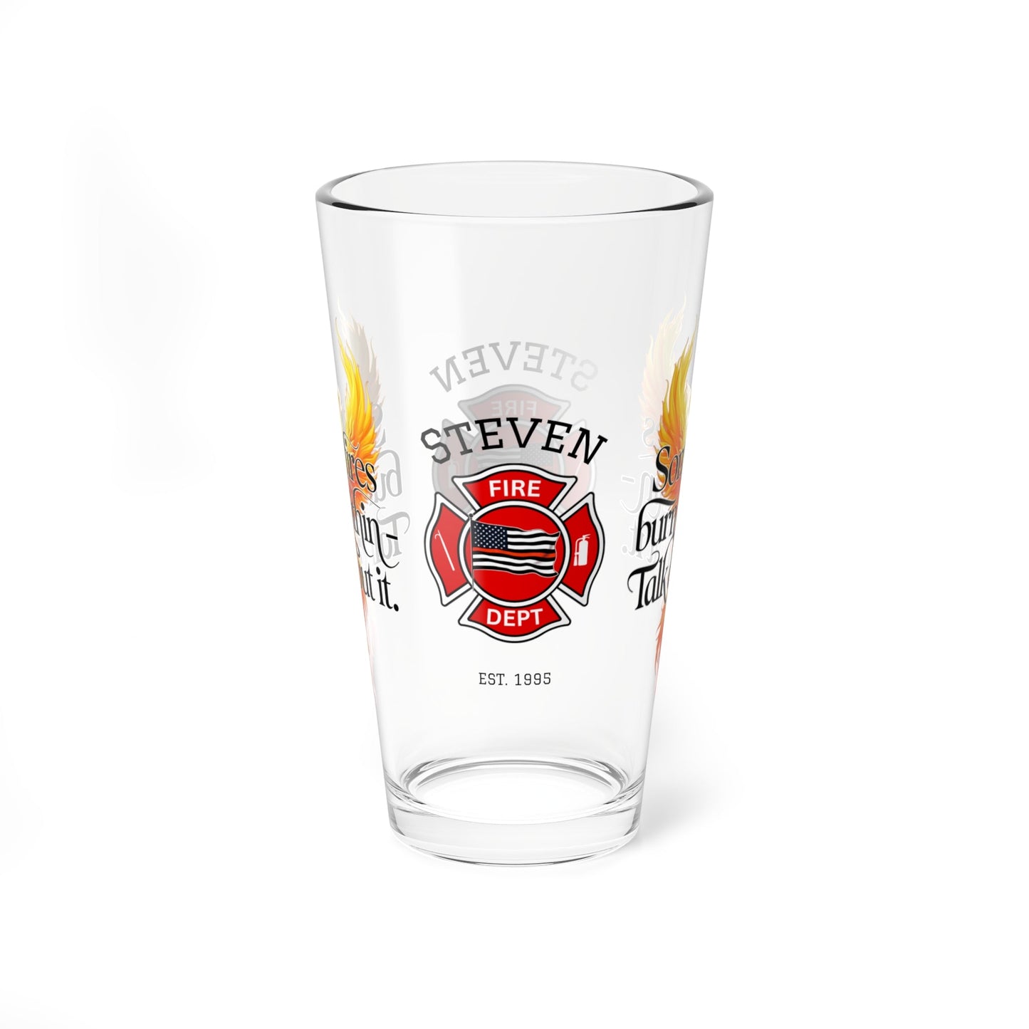 Some fires burn within – firefighter support pint glass encouraging emotional openness and care. - MySisterIsASurvivor