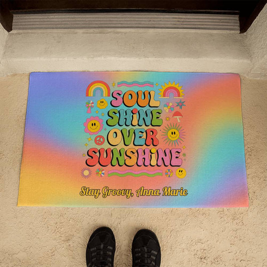 Soul Shine Over Sunshine 70s Welcome Mat - Mindful Entry Rug for Wellness - MySisterIsASurvivor