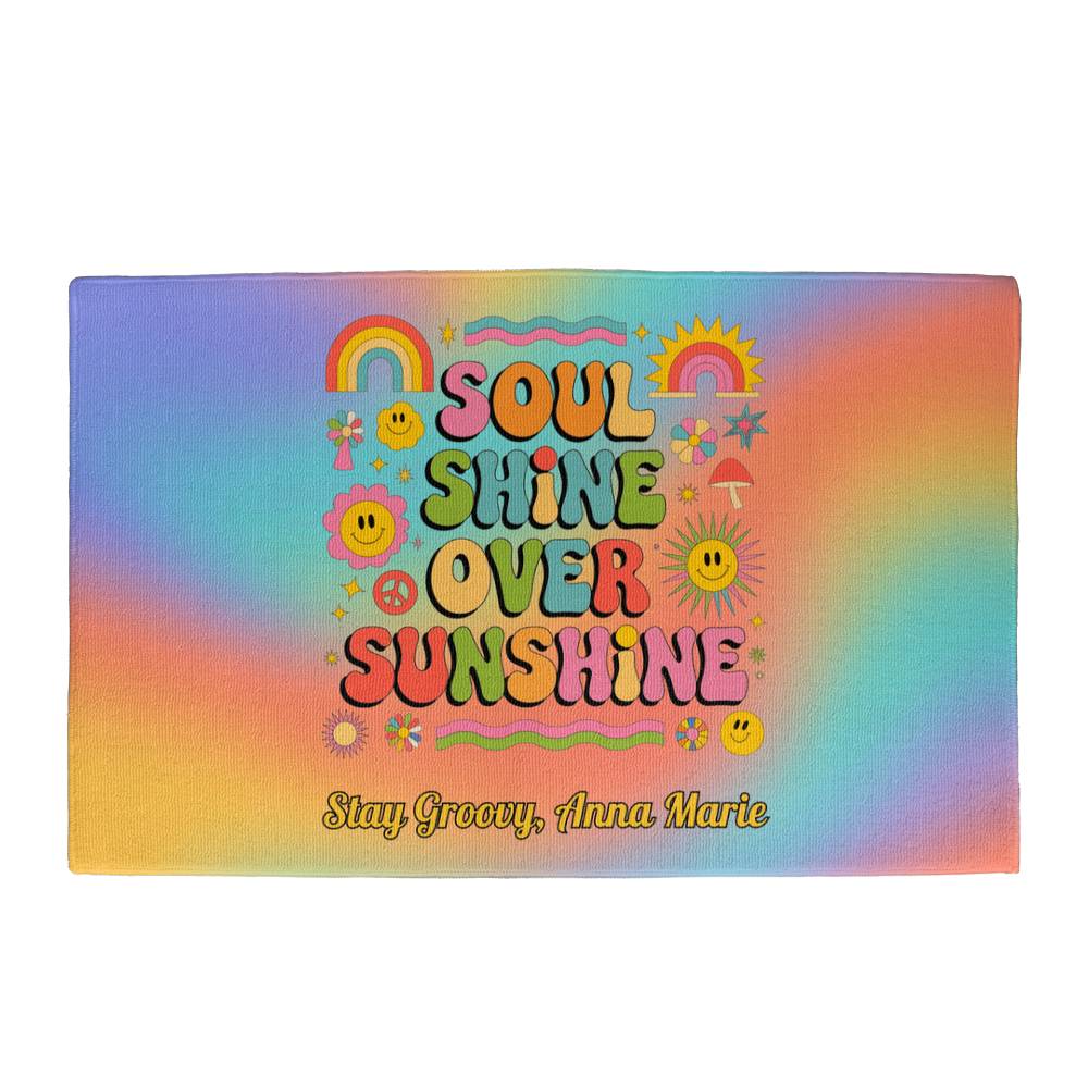 Soul Shine Over Sunshine 70s Welcome Mat - Mindful Entry Rug for Wellness - MySisterIsASurvivor