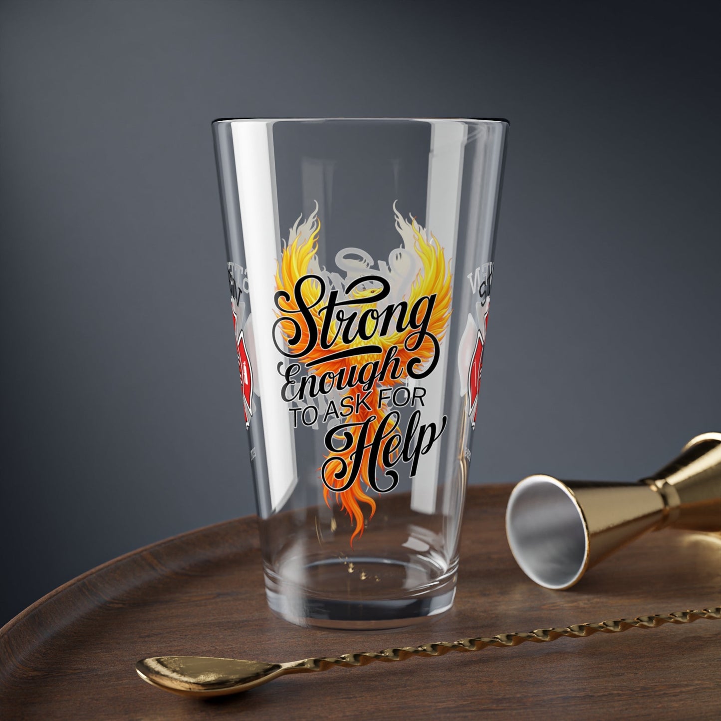 Strong enough to ask for help – firefighter mental health pint glass promoting resilience. - MySisterIsASurvivor