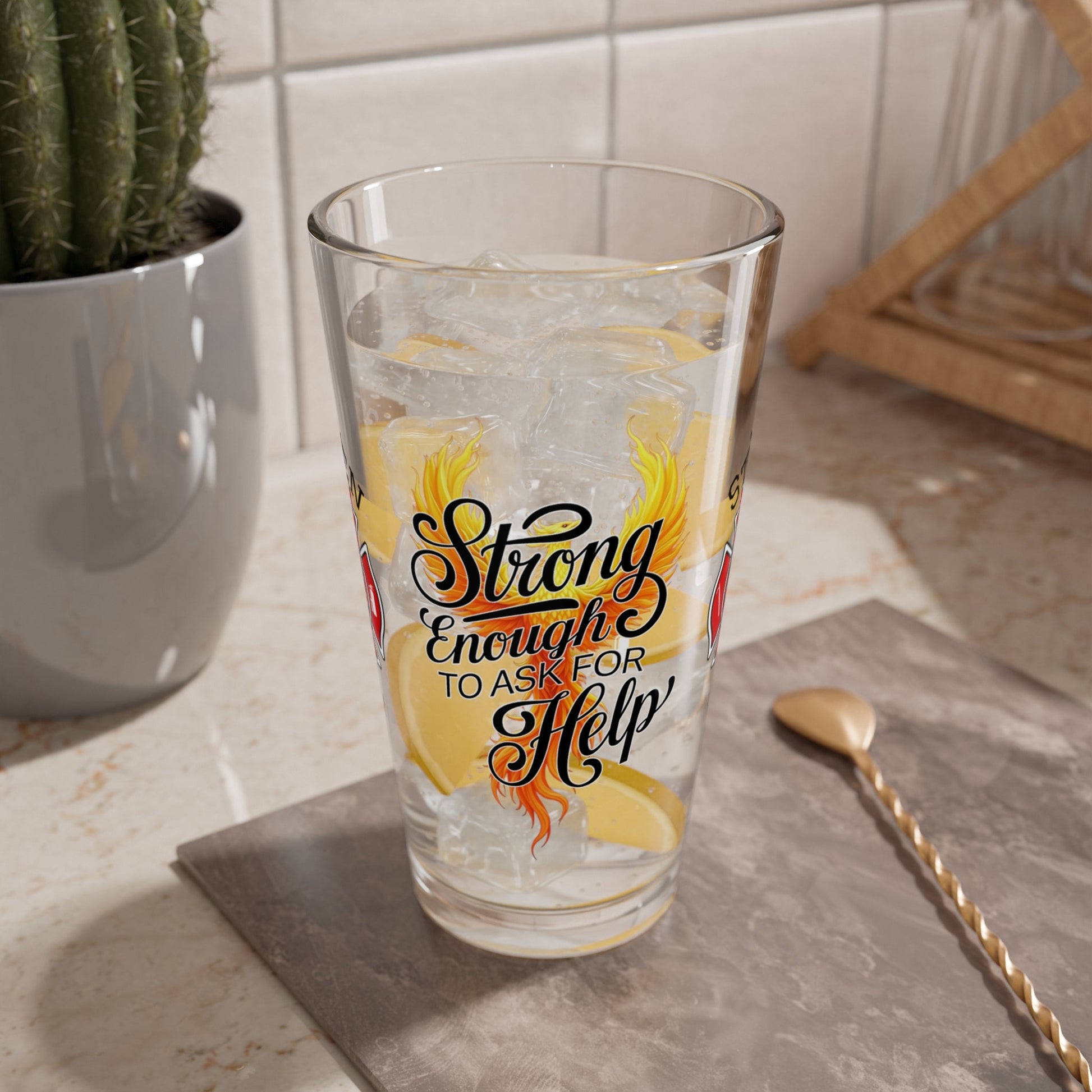 Strong enough to ask for help – firefighter mental health pint glass promoting resilience. - MySisterIsASurvivor