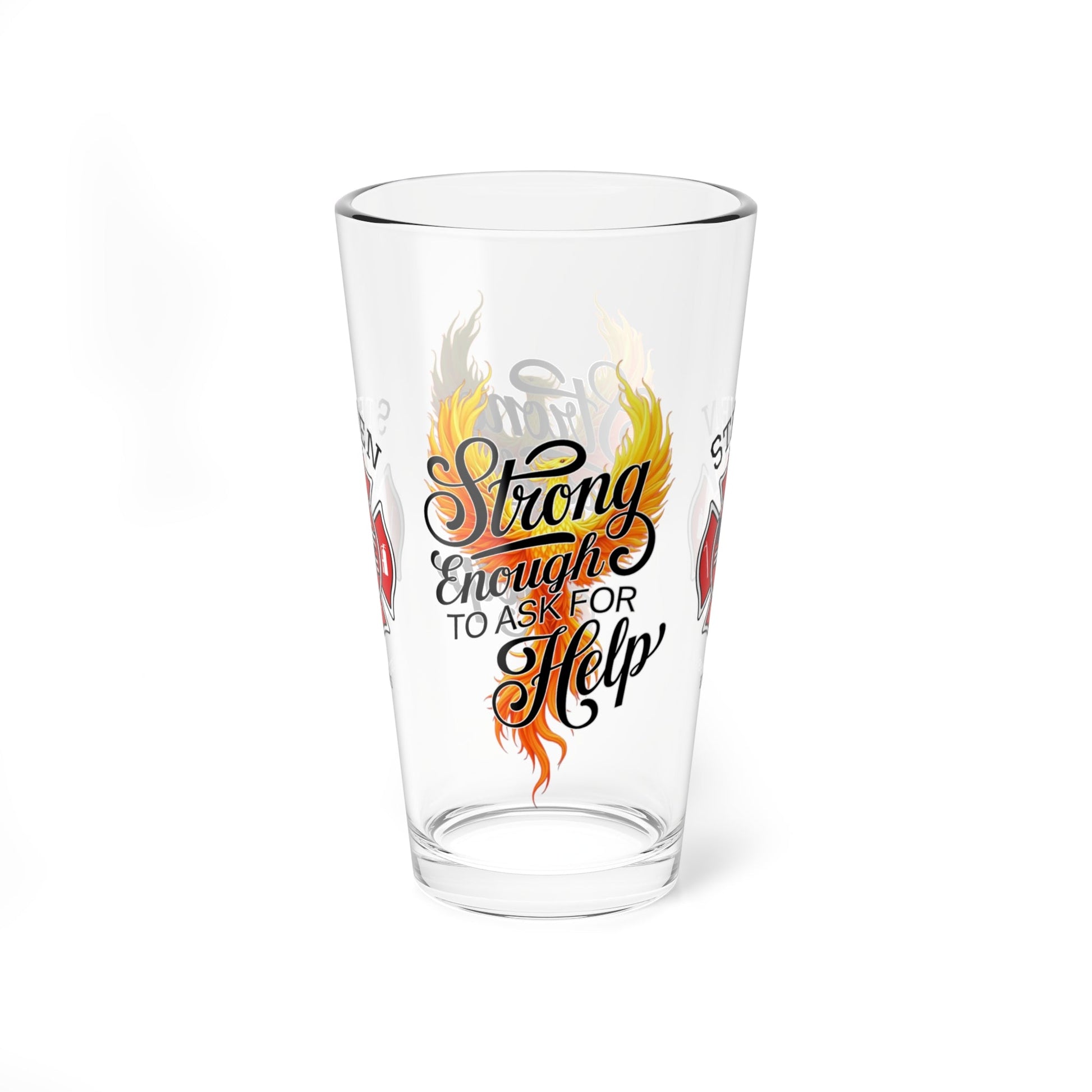 Strong enough to ask for help – firefighter mental health pint glass promoting resilience. - MySisterIsASurvivor