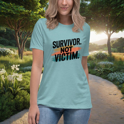Survivor. Not Victim. Women's Relaxed T-Shirt, Personalized Strength & Resilience Shirt for Domestic Violence Survivors - MySisterIsASurvivor
