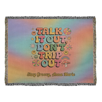Talk It Out Don’t Trip Out Woven Blanket - Therapy Affirmation Throw - MySisterIsASurvivor