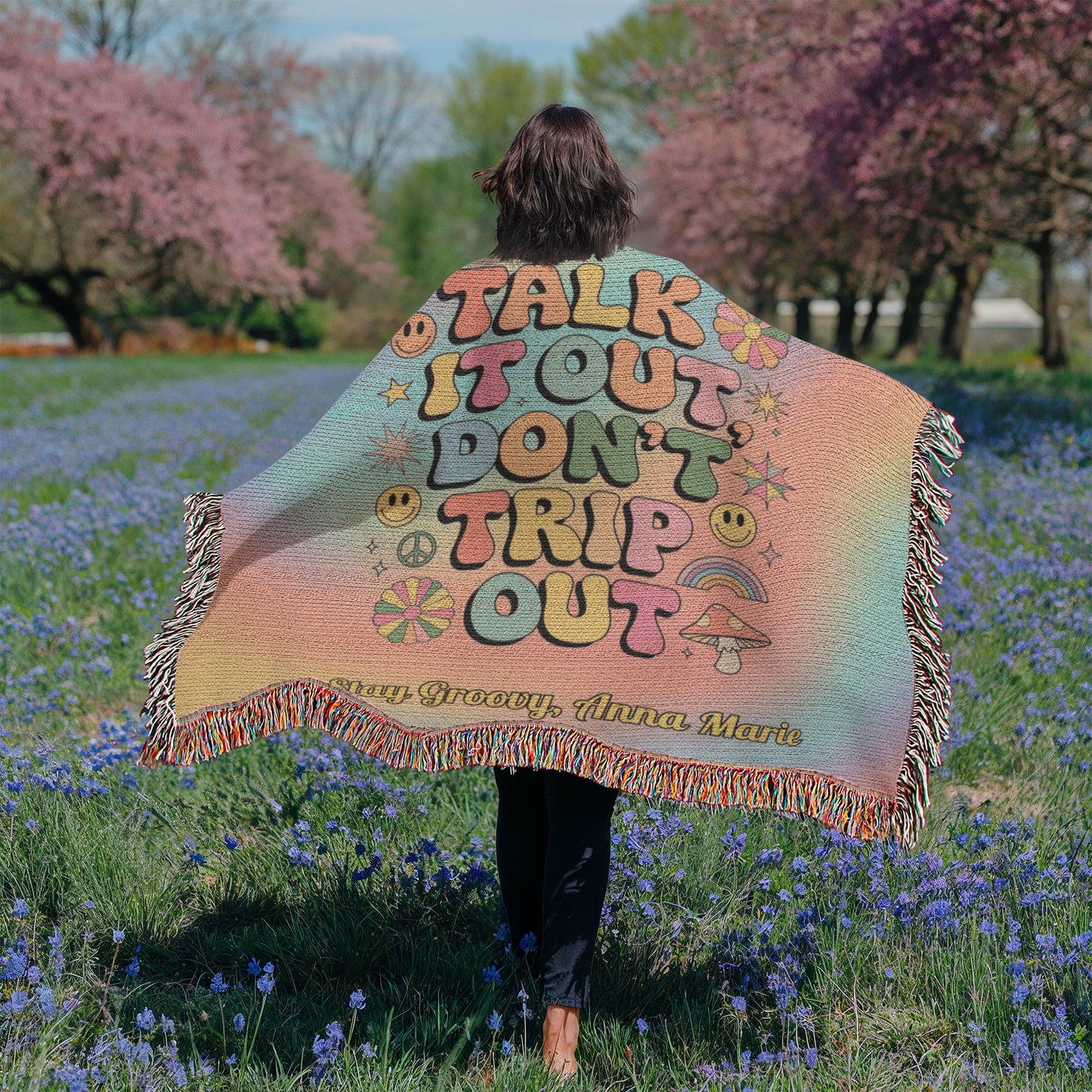 Talk It Out Don’t Trip Out Woven Blanket - Therapy Affirmation Throw - MySisterIsASurvivor