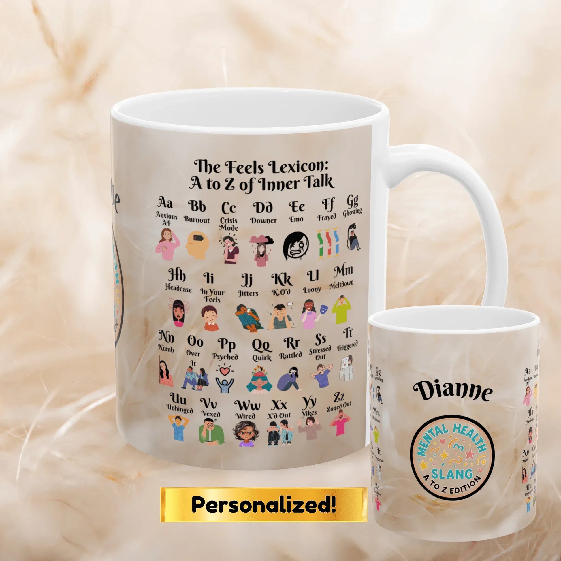 Shop our the feels lexicon ceramic mug featuring the 11oz style option from MySisterIsASurvivor.