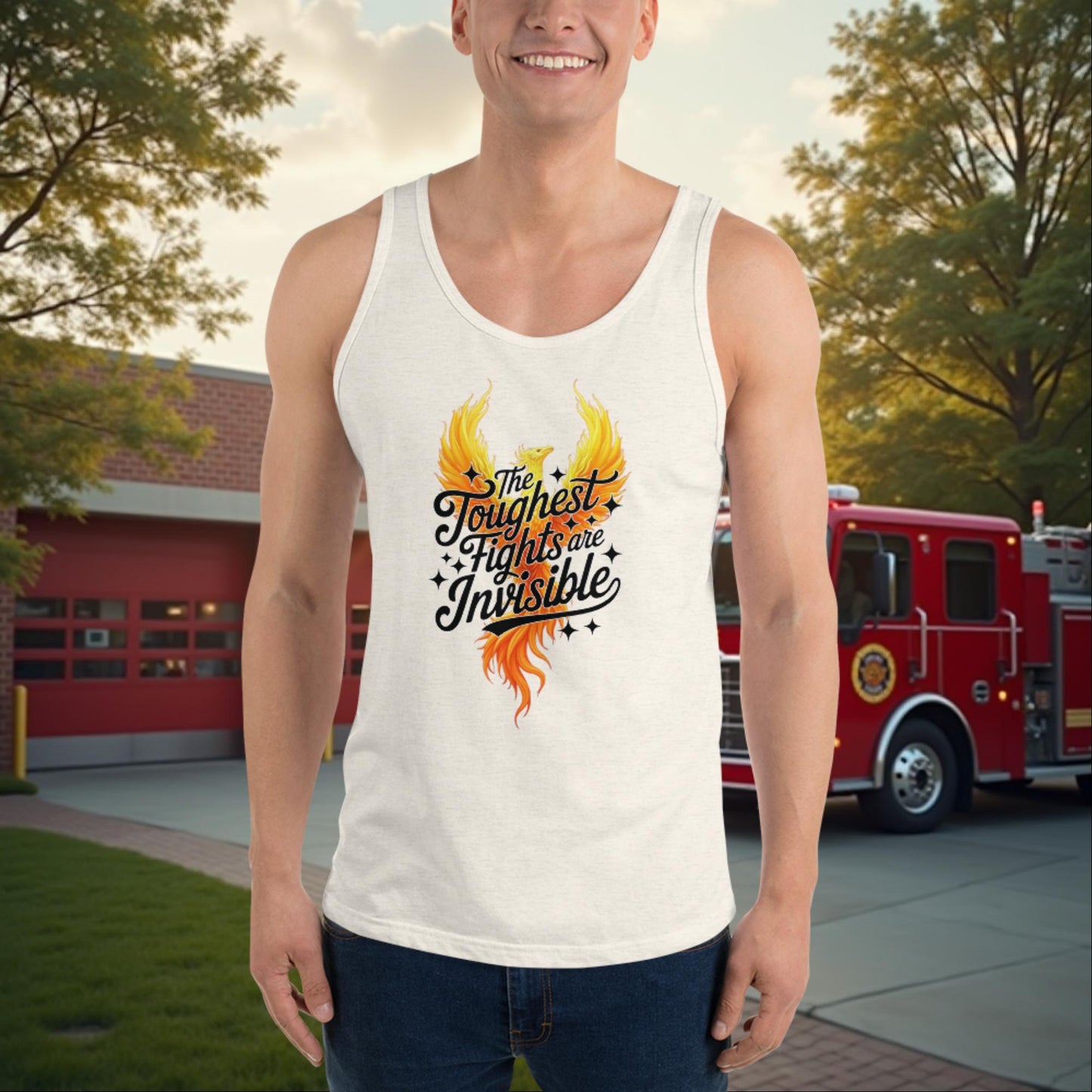 The Toughest Fights Are Invisible - Custom Firefighter PTSD Awareness Tank, Mental Health Support Shirt - MySisterIsASurvivor