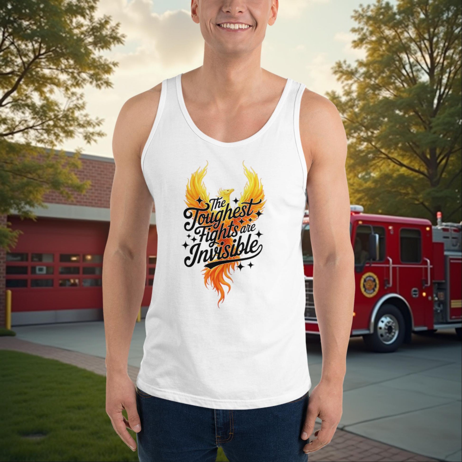 The Toughest Fights Are Invisible - Custom Firefighter PTSD Awareness Tank, Mental Health Support Shirt - MySisterIsASurvivor
