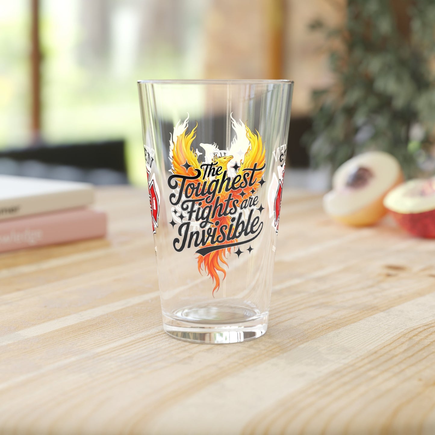 The toughest fights are invisible – firefighter pint glass raising PTSD and mental health awareness. - MySisterIsASurvivor