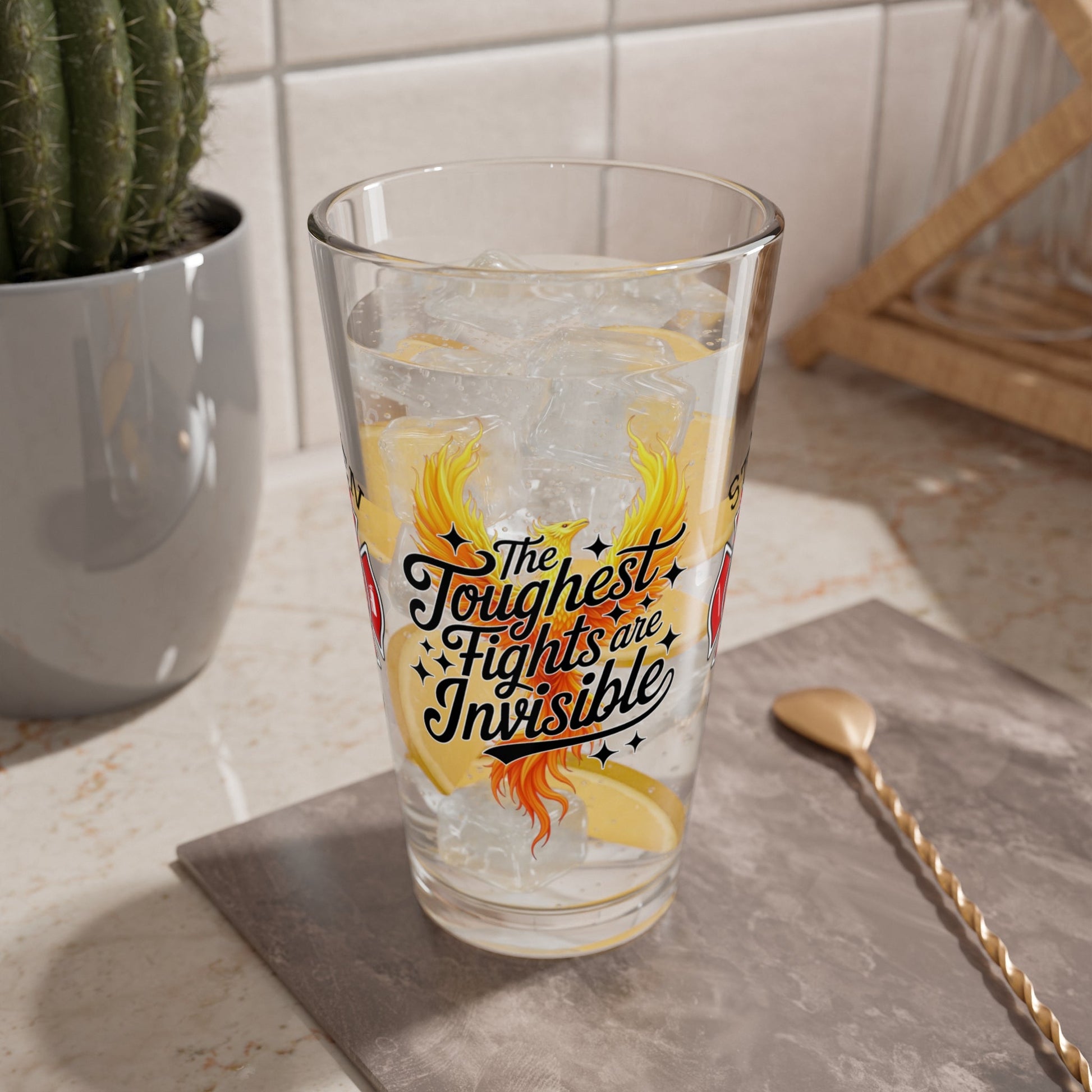 The toughest fights are invisible – firefighter pint glass raising PTSD and mental health awareness. - MySisterIsASurvivor