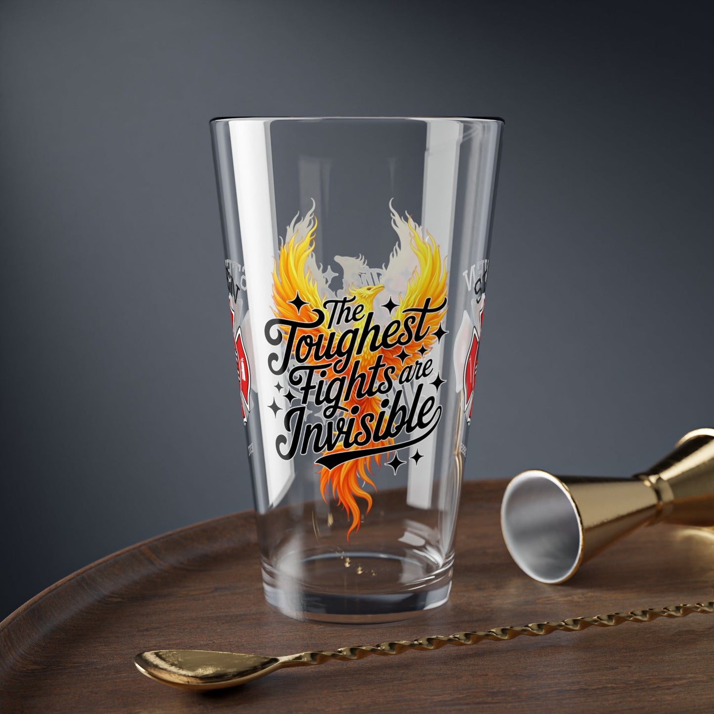 The toughest fights are invisible – firefighter pint glass raising PTSD and mental health awareness. - MySisterIsASurvivor