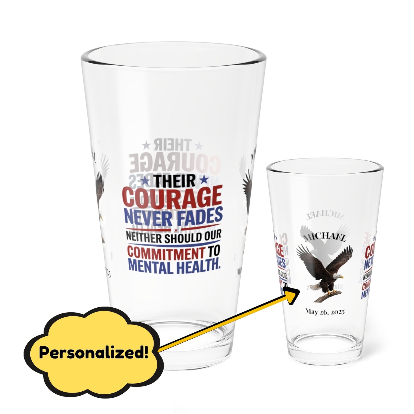 Their Courage Never Fades pint glass - Memorial Day veteran tribute glass with custom engraving