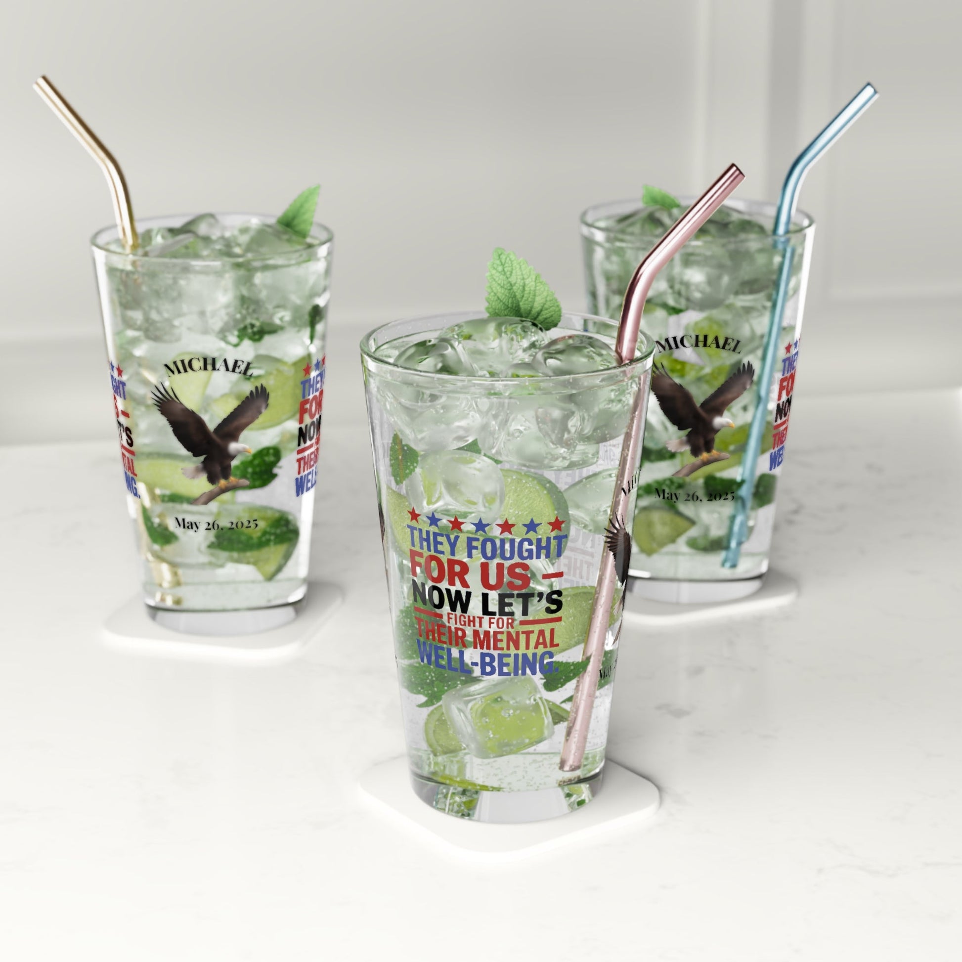 They Fought For Us pint glass - military appreciation glassware for Memorial Day and PTSD support